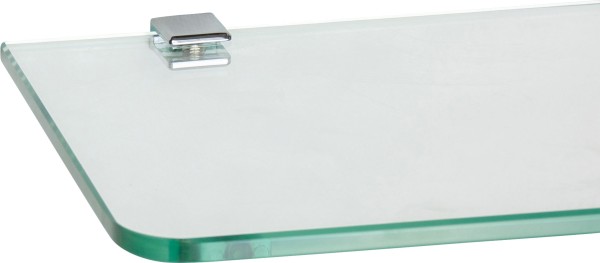 Glasregal 8mm abgerundet + Clip CUBE Edelstahloptik