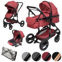 SOLE 3 in 1 Kinderwagen Rot / Gestell: Schwarz